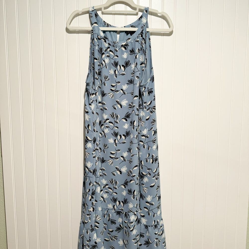 J Jill Wearever Blue Floral Dress Halter Neck Midi Length Size XL - Picture 2 of 6